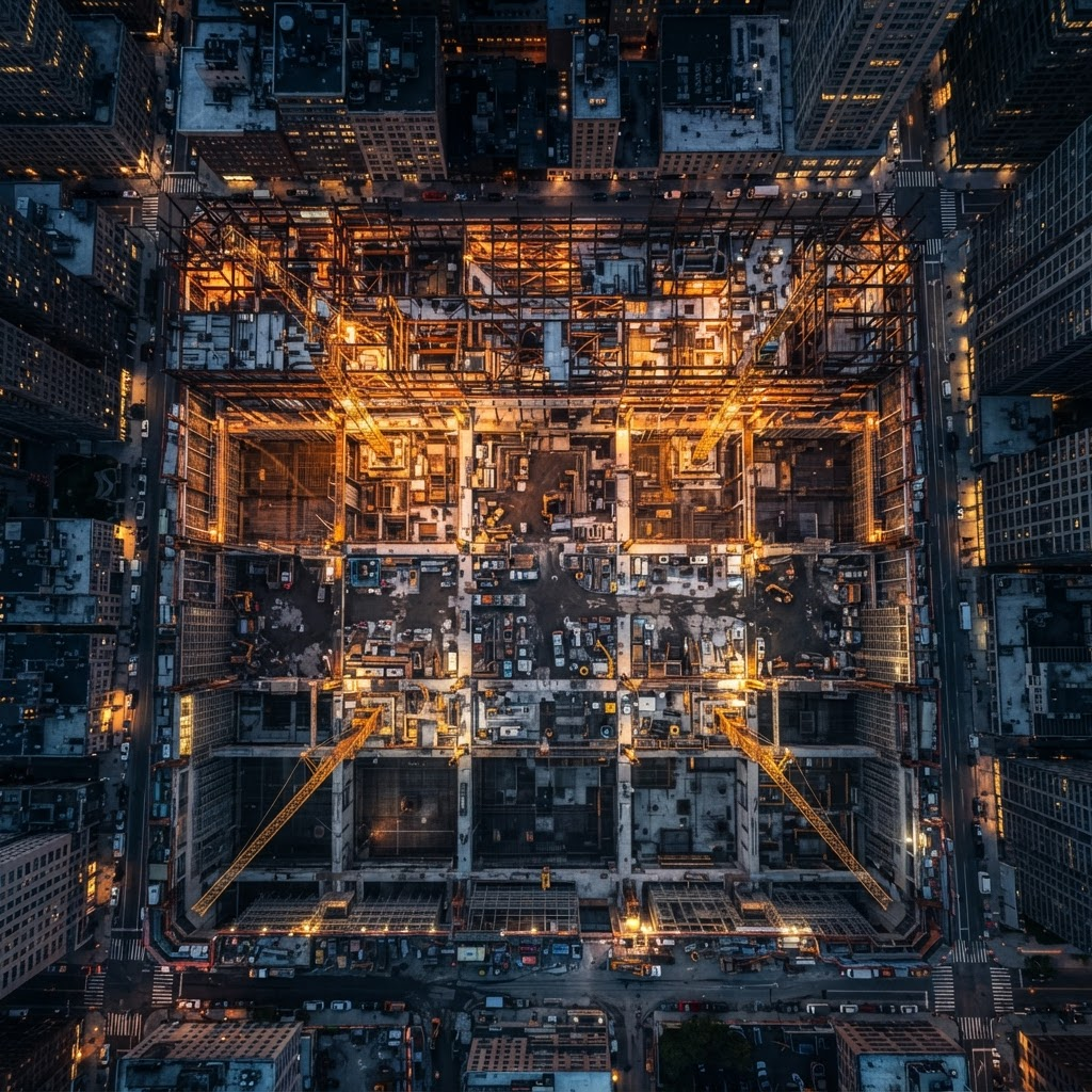 Aerial view of a modern construction site
